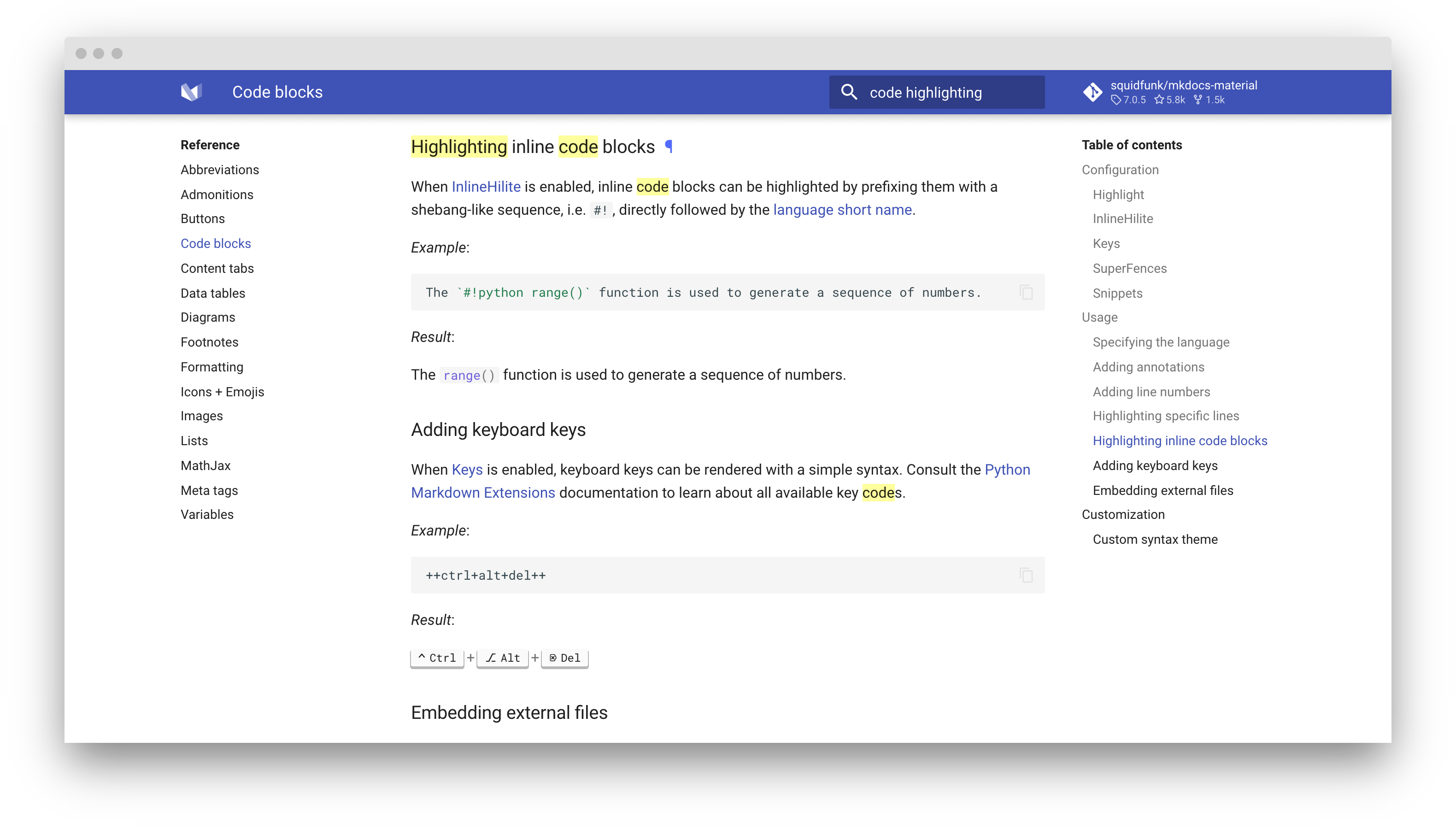 Search highlighting