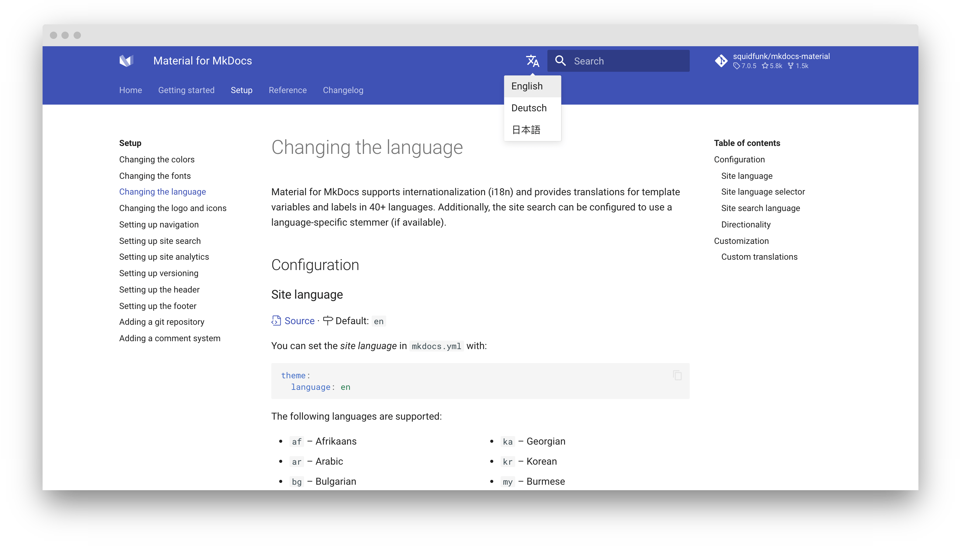 Language selector